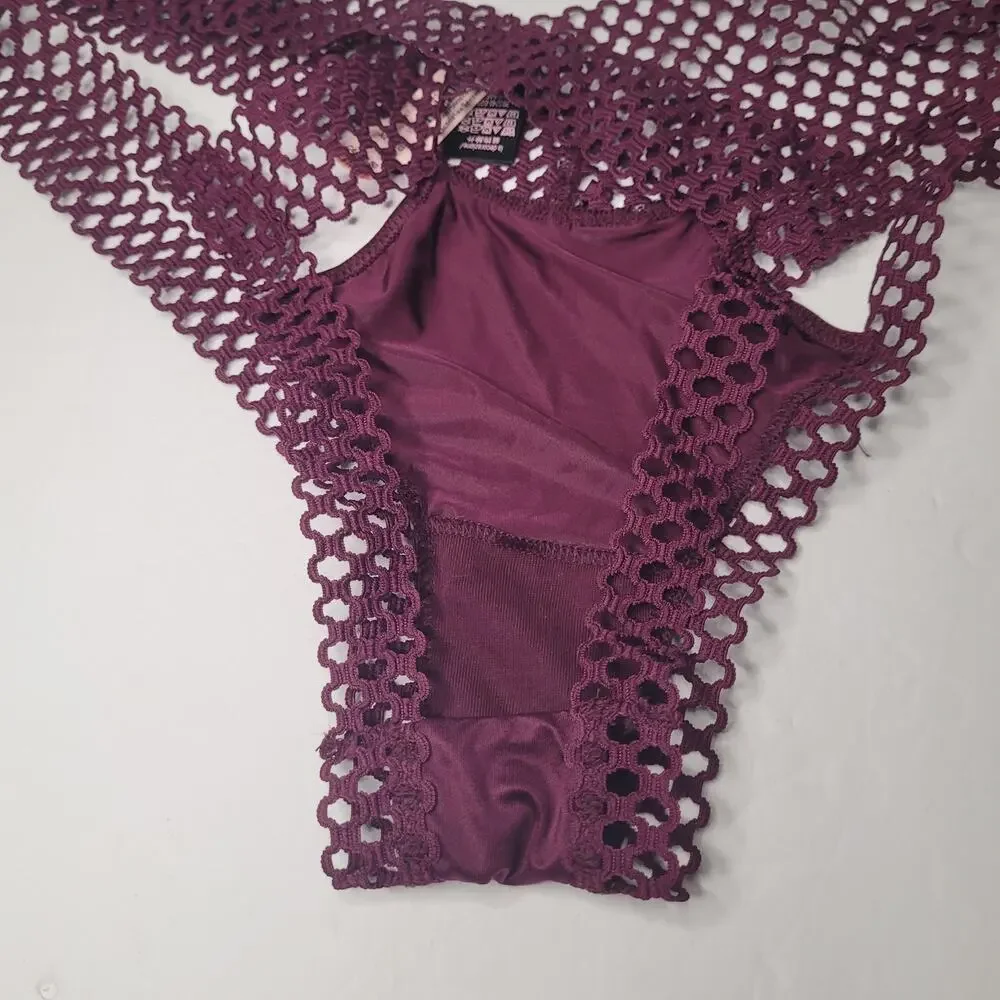 Victoria's Secret Maroon Strappy Honeycomb Cheeky Panties XL